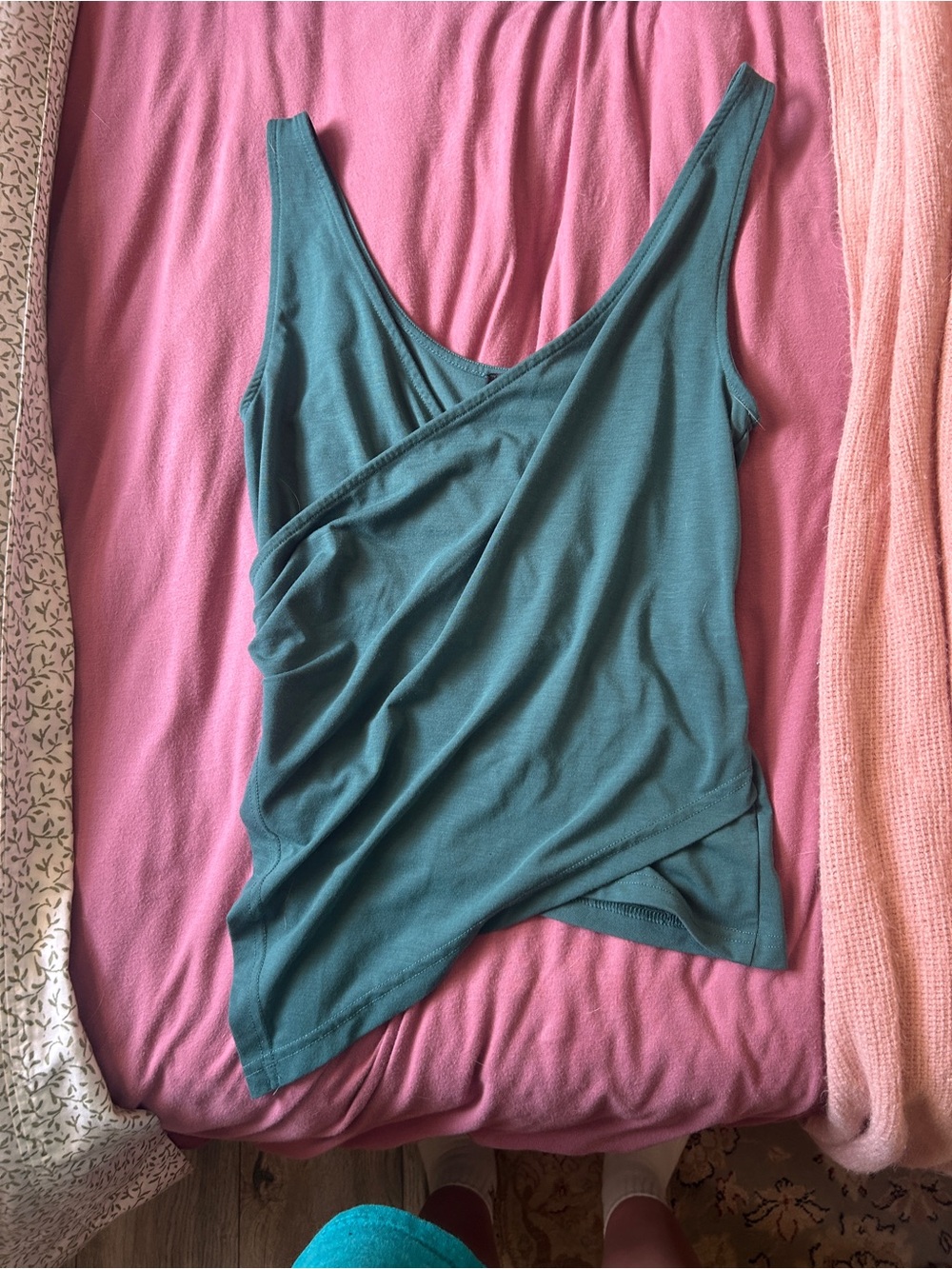 Women’s Teal Sleeveless Wrap Asymmetrical Tank Top